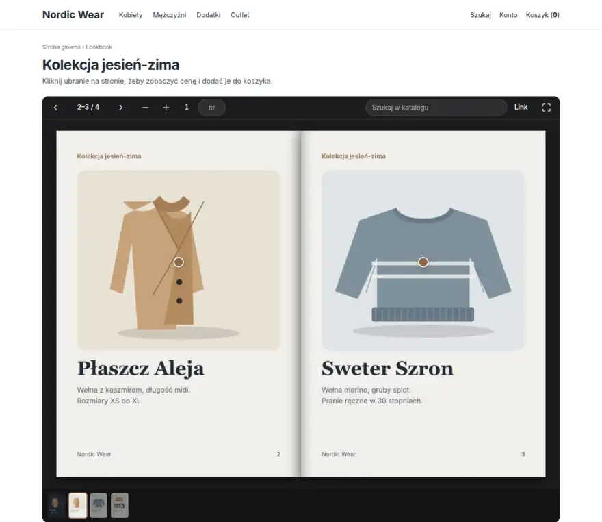 Strona sklepu Nordic Wear w szablonie Storefront z katalogiem kolekcji.